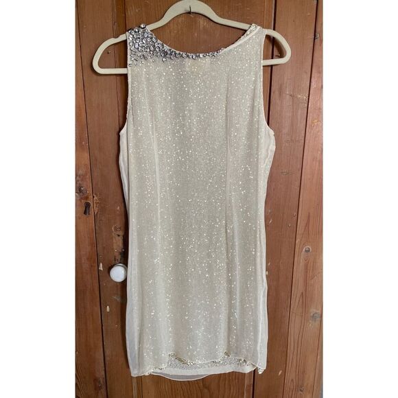 Elijah Cream Crystal and sequin embellished Sleeveless Silk shift Dress NWT - Picture 2 of 12